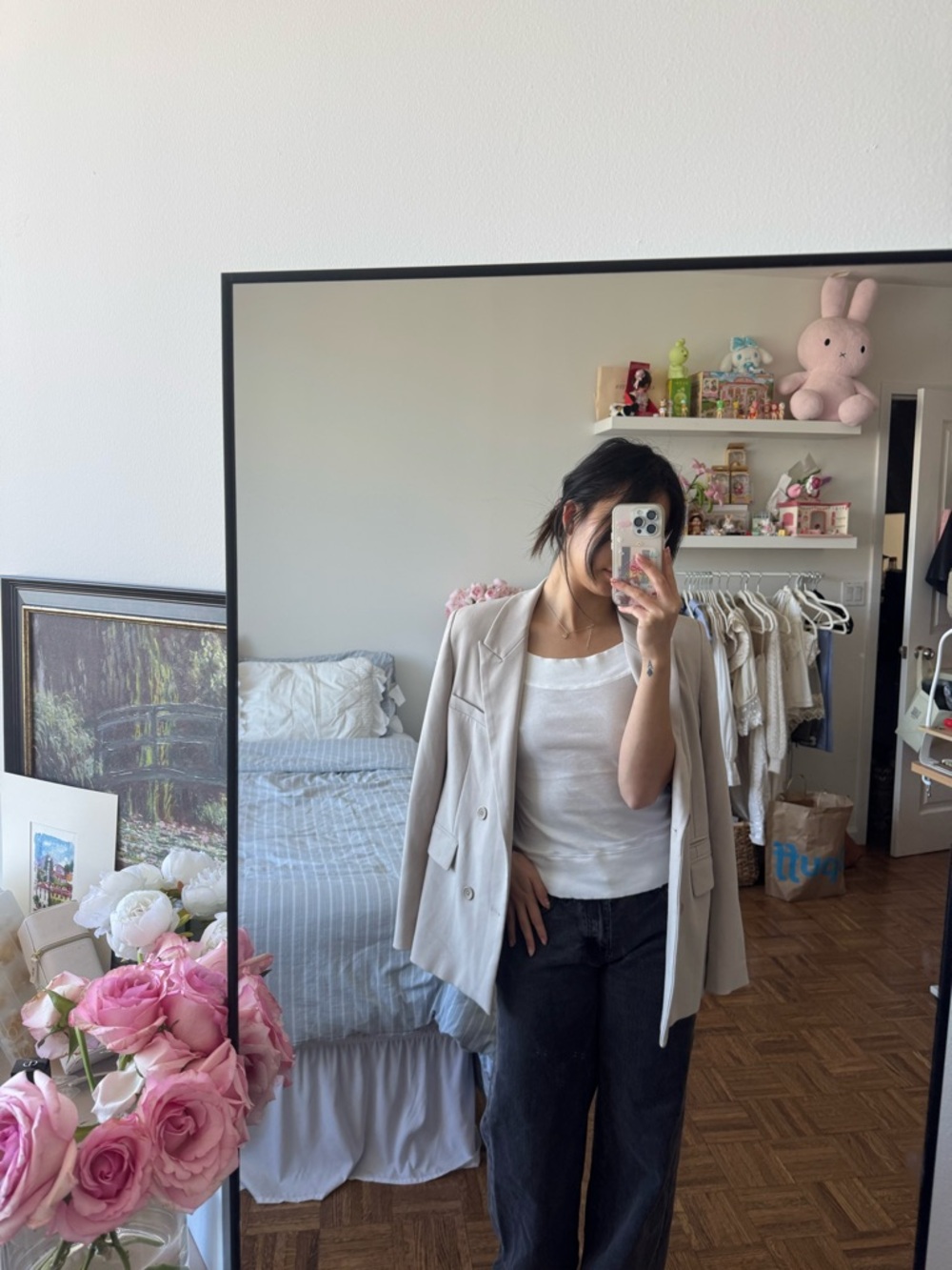 Women's Light Beige Tailored Blazer - Classic Single-Breasted Jacket